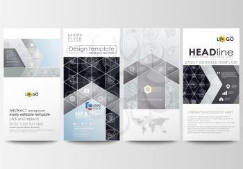 Flyers set, modern banners. Business templates. Cover template, easy editable layouts, vector illustration. High tech design, connecting system. Science and technology concept. Futuristic abstract bac