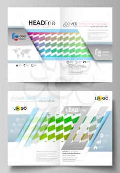 Business templates for bi fold brochure, magazine, flyer, booklet or annual report. Cover design template, easy editable vector, abstract flat layout in A4 size. Colorful rectangles, moving dynamic sh