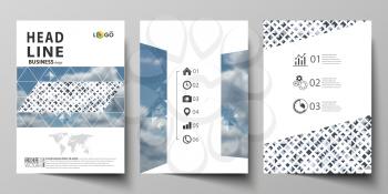 Business templates for brochure, magazine, flyer, booklet or annual report. Cover design template, easy editable vector, abstract flat layout in A4 size. Blue color pattern with rhombuses, abstract de