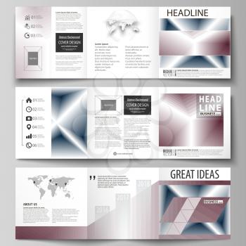Set of business templates for tri fold square design brochures. Leaflet cover, abstract flat layout, easy editable vector. Simple monochrome geometric pattern. Abstract polygonal style, stylish modern