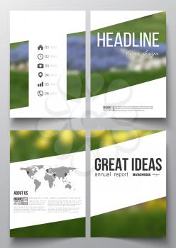 Set of business templates for brochure, magazine, flyer, booklet or annual report. Floral background, blurred image, flowers in green grass, modern template.