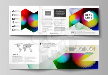 Set of business templates for tri fold brochures. Square design. Leaflet cover, abstract flat layout, easy editable vector. Colorful design with overlapping geometric shapes and waves forming abstract