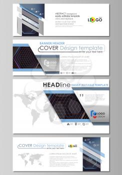 Social media and email headers set, modern banners. Business templates. Easy editable abstract design template, vector layouts in popular sizes. Abstract polygonal background with hexagons, illusion o
