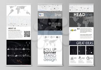 Set of roll up banner stands, flat design templates, abstract geometric style, modern business concept, corporate vertical vector flyers, flag layouts. Abstract infographic background in minimalist st