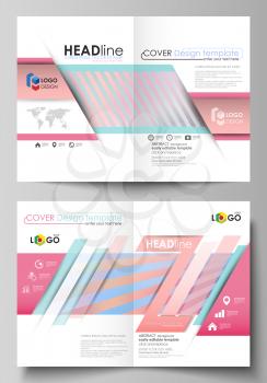 Business templates for bi fold brochure, magazine, flyer, booklet or annual report. Cover design template, easy editable vector, abstract flat layout in A4 size. Sweet pink and blue decoration, pretty