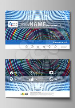 Business card templates. Easy editable layout, abstract vector design template. Blue color background in minimalist style made from colorful circles