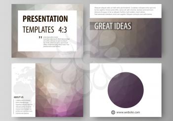 Set of business templates for presentation slides. Easy editable abstract vector layouts in flat design. Dark color triangles and colorful polygones. Abstract polygonal style background.