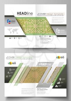Business templates for bi fold brochure, magazine, flyer, booklet or annual report. Cover design template, easy editable vector, abstract flat layout in A4 size. Abstract green color wooden design. Te