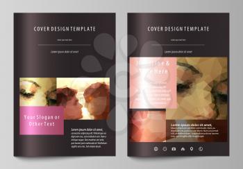 Business templates for brochure, magazine, flyer, booklet or annual report. Cover design template, easy editable vector, abstract flat layout in A4 size. Romantic couple kissing. Beautiful background.