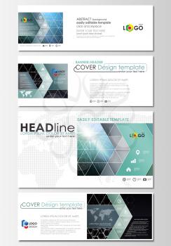 Social media and email headers set, modern banners. Business templates. Cover design template, flat layouts. Chemistry pattern, hexagonal molecule structure. Medicine, science and technology concept.