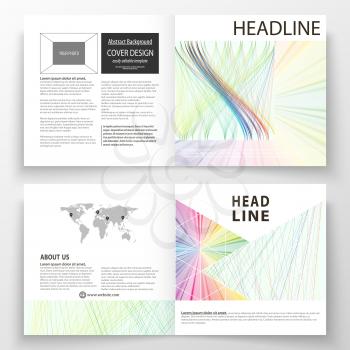 Business templates for square bi fold brochure, magazine, flyer, booklet. Leaflet cover, flat layout, easy editable vector. Colorful background with abstract waves, lines. Bright color curves. Motion 