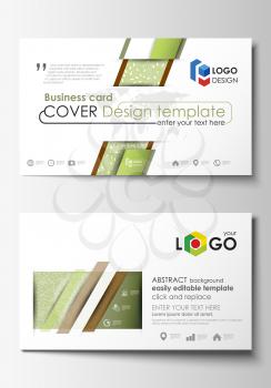 Business card templates. Easy editable layout, abstract flat design template, vector illustration. Green color background with leaves. Spa concept in linear style. Vector decoration