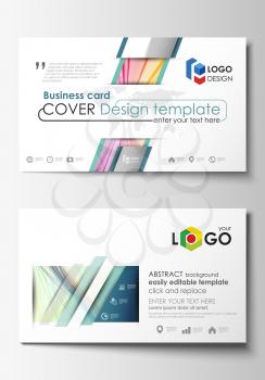 Business card templates. Cover template, easy editable vector, flat style layout. Colorful background with abstract waves, lines. Bright color curves. Motion design