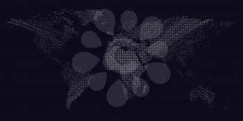 Dark background with white color dotted world map, lines, curves. Abstract design vector decoration