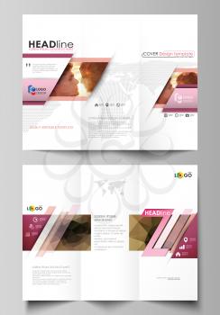 Tri-fold brochure business templates on both sides. Easy editable abstract vector layout in flat design. Romantic couple kissing. Beautiful background. Geometrical pattern in triangular style