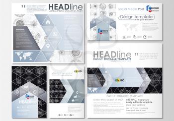 Social media posts set. Business templates. Easy editable flat style template, layouts. High tech design, connecting system. Science and technology concept. Futuristic abstract vector background