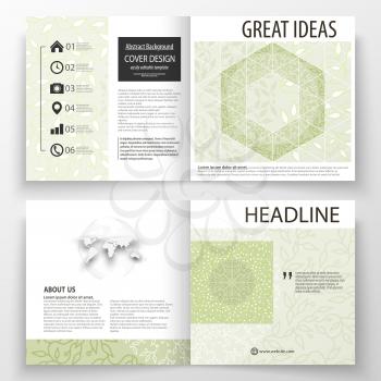 Business templates, square design bi fold brochure, magazine, flyer, report. Leaflet cover, abstract flat layout. Green color background with leaves. Spa concept in linear style. Vector decoration for