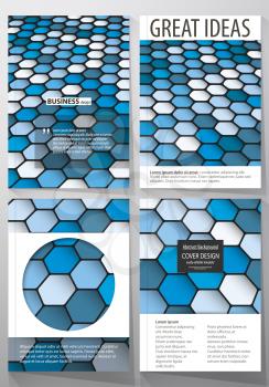 Business templates for brochure, magazine, flyer, booklet or annual report. Cover design template, easy editable vector, abstract flat layout in A4 size. Blue color hexagons in perspective. Abstract p