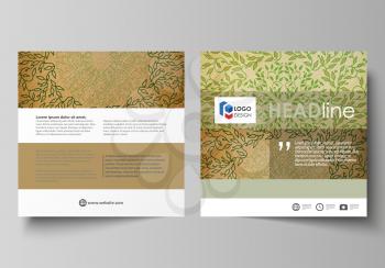 Business templates for square design brochure, magazine, flyer, booklet or annual report. Leaflet cover, abstract flat layout, easy editable vector. Abstract green color wooden design. Texture with le