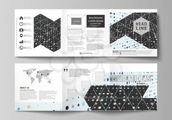 Set of business templates for tri fold square design brochures. Leaflet cover, abstract flat layout, easy editable vector. Abstract soft color dots with illusion of depth and perspective, dotted techn