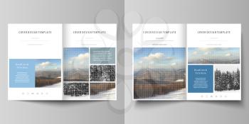 Business templates for bi fold brochure, magazine, flyer, booklet or annual report. Cover design template, easy editable vector, abstract flat layout in A4 size. Abstract landscape of nature. Dark col