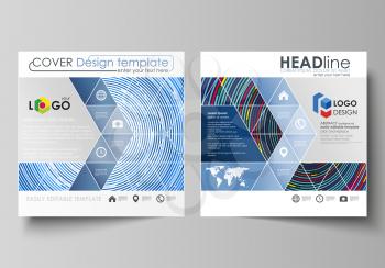 Business templates for square design brochure, magazine, flyer, booklet or annual report. Leaflet cover, abstract flat layout, easy editable vector. Blue color background in minimalist style made from