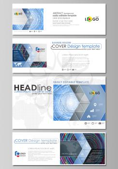 Social media and email headers set, modern banners. Business templates. Easy editable abstract design template, vector layouts in popular sizes. Blue color background in minimalist style made from col