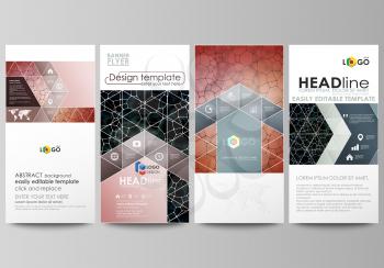 Flyers set, modern banners. Business templates. Cover design template, easy editable abstract vector layouts. Chemistry pattern, molecular texture, polygonal molecule structure, cell. Medicine, scienc