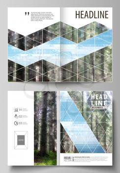 Business templates for bi fold brochure, magazine, flyer, booklet or annual report. Cover design template, easy editable vector, abstract flat layout in A4 size. Colorful background made of triangular