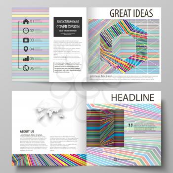 Business templates for square design bi fold brochure, magazine, flyer, booklet or annual report. Leaflet cover, abstract flat layout, easy editable vector. Bright color lines, colorful style with geo