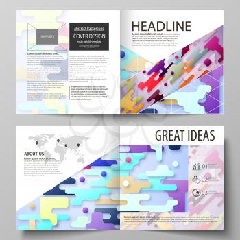 Business templates for square design bi fold brochure, magazine, flyer, booklet or annual report. Leaflet cover, abstract flat layout, easy editable vector. Bright color lines and dots, colorful minim