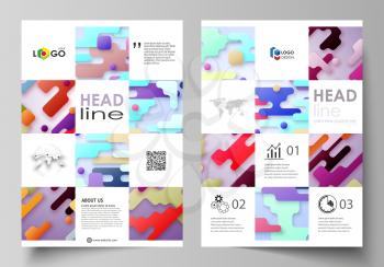 Business templates for brochure, magazine, flyer, booklet or annual report. Cover design template, easy editable vector, abstract flat layout in A4 size. Bright color lines and dots, colorful minimali