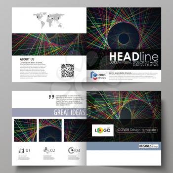 Business templates for square design bi fold brochure, magazine, flyer, booklet or annual report. Leaflet cover, abstract flat layout, easy editable vector. Bright color lines, colorful beautiful back