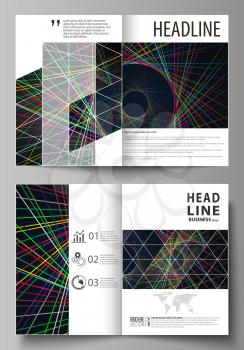Business templates for bi fold brochure, magazine, flyer, booklet or annual report. Cover design template, easy editable vector, abstract flat layout in A4 size. Bright color lines, colorful beautiful