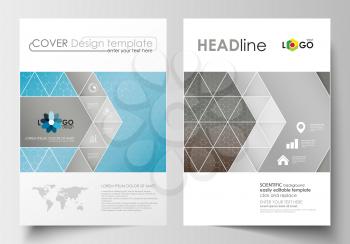 Business templates for brochure, magazine, flyer, booklet or annual report. Cover design template, easy editable blank, abstract flat layout in A4 size. Scientific medical research, chemistry pattern,