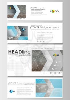 Social media and email headers set, modern banners. Business templates. Cover design template, easy editable, abstract flat layout in popular sizes. Scientific medical research, chemistry pattern, hex