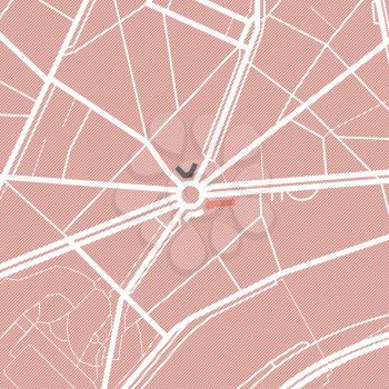 Map of the city. Red color pattern. Abstract vector illustration of a town with streets