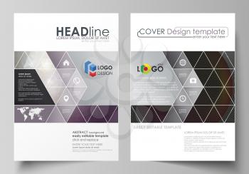 Business templates for brochure, magazine, flyer, booklet or annual report. Cover design template, easy editable vector, abstract flat layout in A4 size. Dark color triangles and colorful circles. Abs