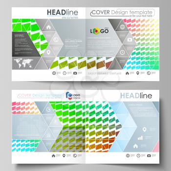 Business templates for square design bi fold brochure, magazine, flyer, booklet or annual report. Leaflet cover, abstract flat layout, easy editable vector. Colorful rectangles, moving dynamic shapes 