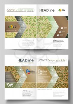 Business templates for bi fold brochure, magazine, flyer, booklet or annual report. Cover design template, easy editable vector, abstract flat layout in A4 size. Abstract green color wooden design. Te
