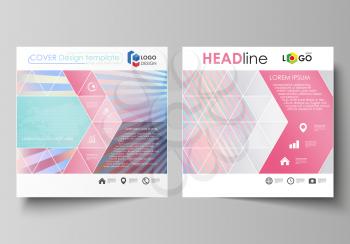 Business templates for square design brochure, magazine, flyer, booklet or annual report. Leaflet cover, abstract flat layout, easy editable vector. Sweet pink and blue decoration, pretty romantic des