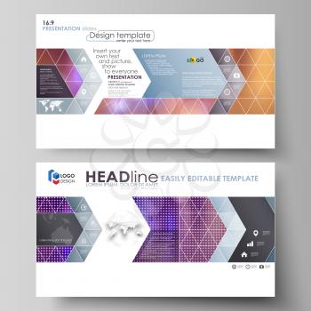 Business templates in HD format for presentation slides. Easy editable abstract vector layouts in flat design. Bright color colorful design, beautiful futuristic background.