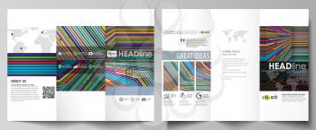 Tri-fold brochure business templates on both sides. Easy editable abstract vector layout in flat design. Bright color lines, colorful style with geometric shapes forming beautiful minimalist backgroun