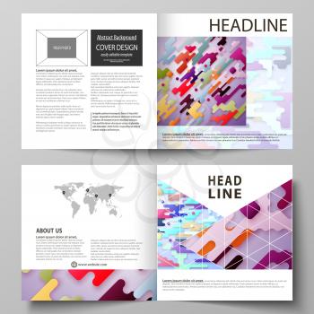 Business templates for square design bi fold brochure, magazine, flyer, booklet or annual report. Leaflet cover, abstract flat layout, easy editable vector. Bright color lines and dots, colorful minim