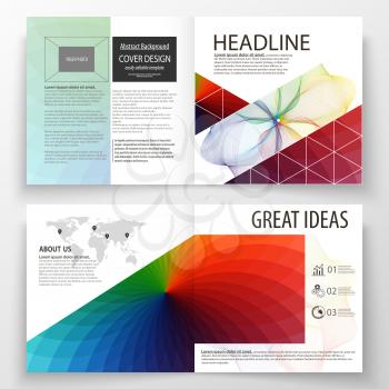 Business templates for square bi fold brochure, magazine, flyer, booklet. Leaflet cover, flat layout, easy editable vector. Colorful design background with abstract shapes and waves, overlap effect