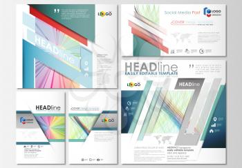 Social media posts set. Business templates. Cover template, easy editable flat layout in popular formats, vector illustration. Colorful background with abstract waves, lines. Bright color curves. Moti