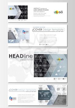 Social media and email headers set, modern banners. Business templates. Flat layouts in popular sizes. High tech design, connecting system. Science, technology concept. Futuristic abstract vector back