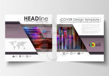 Business templates for square design brochure, magazine, flyer, booklet. Leaflet cover, abstract vector layout. Glitched background made of colorful pixel mosaic. Digital decay, signal error, televisi