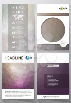 Business templates for brochure, magazine, flyer, booklet or annual report. Cover design template, easy editable vector, abstract flat layout in A4 size. Dark color triangles and colorful polygones. A