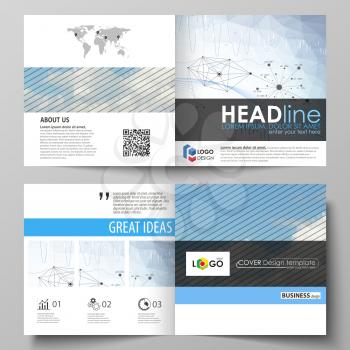 Business templates for square design bi fold brochure, magazine, flyer, booklet or annual report. Leaflet cover, abstract flat layout, easy editable vector. Blue color abstract infographic background 